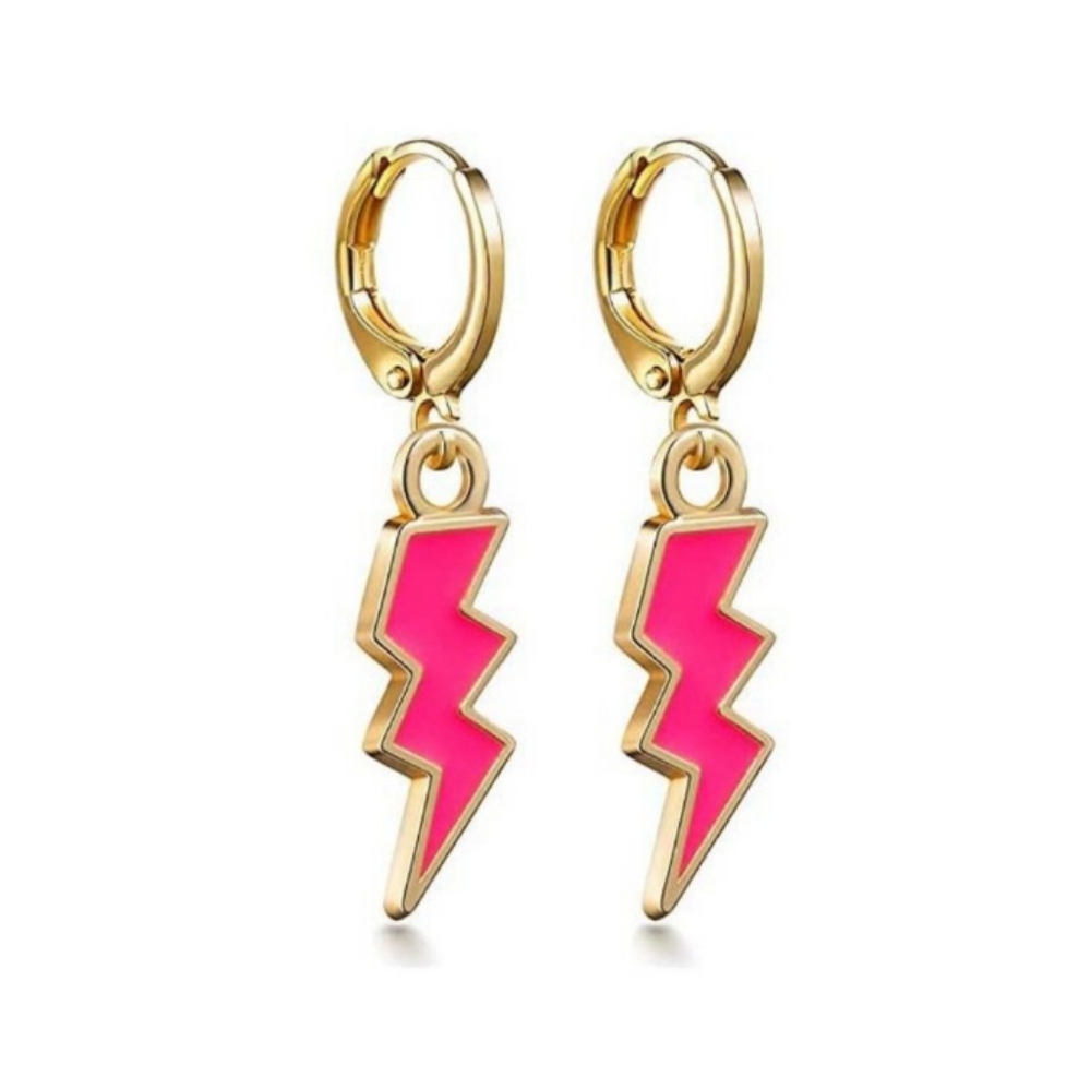 NEW! Pretty Gold and Pink Lightning Bolt Earrings